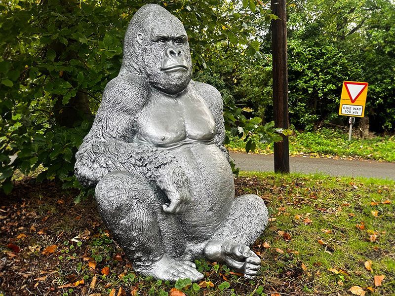 Gorilla Ornament | Silver-Garden Furniture Centre-MidInstock,instock,MidRange,Ornaments,Animal Garden Ornaments,Black Friday Month-{collection_title}