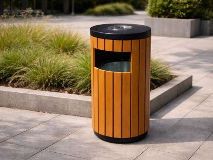 Wood Effect Galvanized Steel Open Top Litter Bin with Ashtray