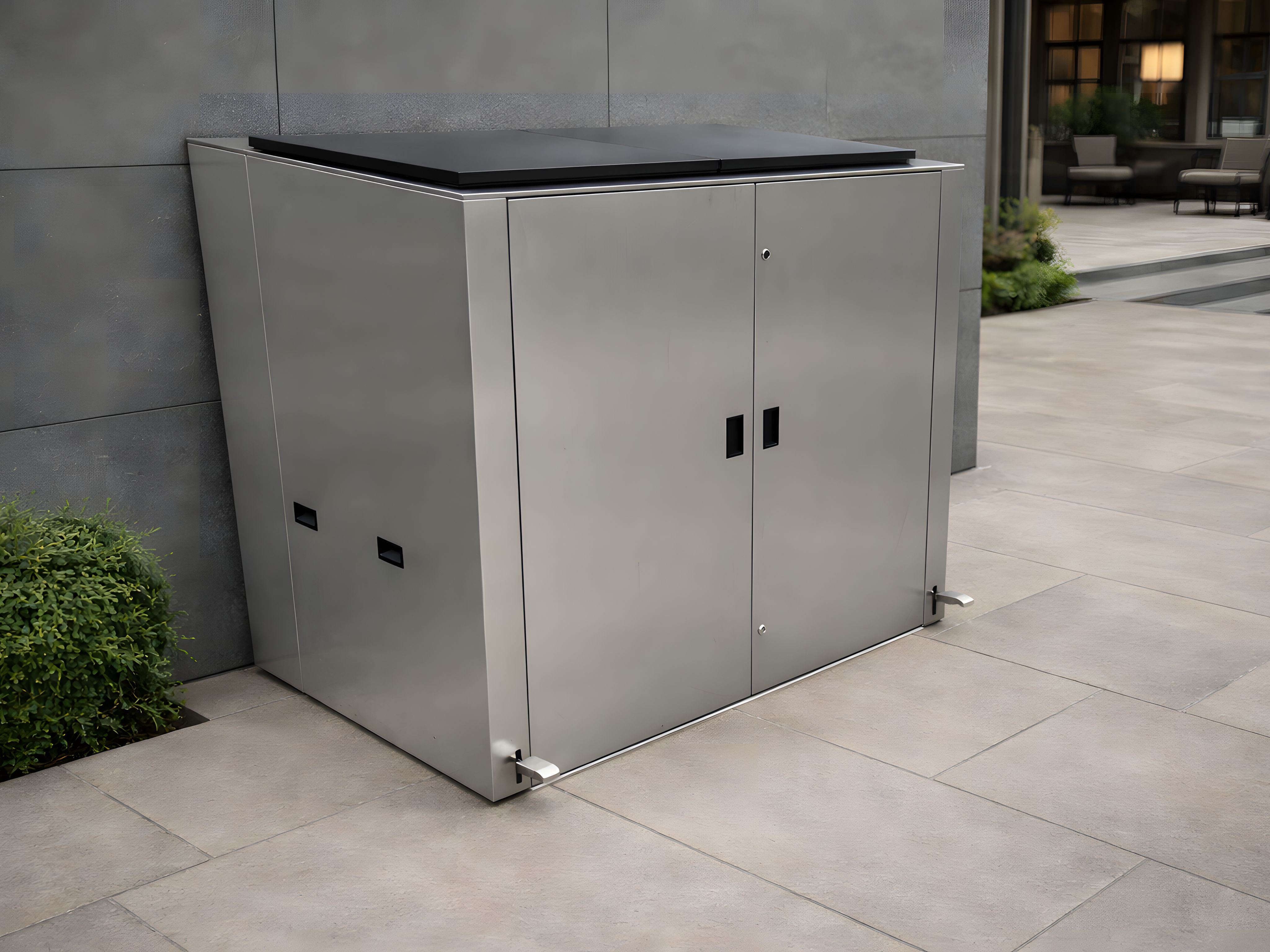 Stainless Steel Outdoor Wheelie Bin Storage Unit with Pedal Lid | 1100L