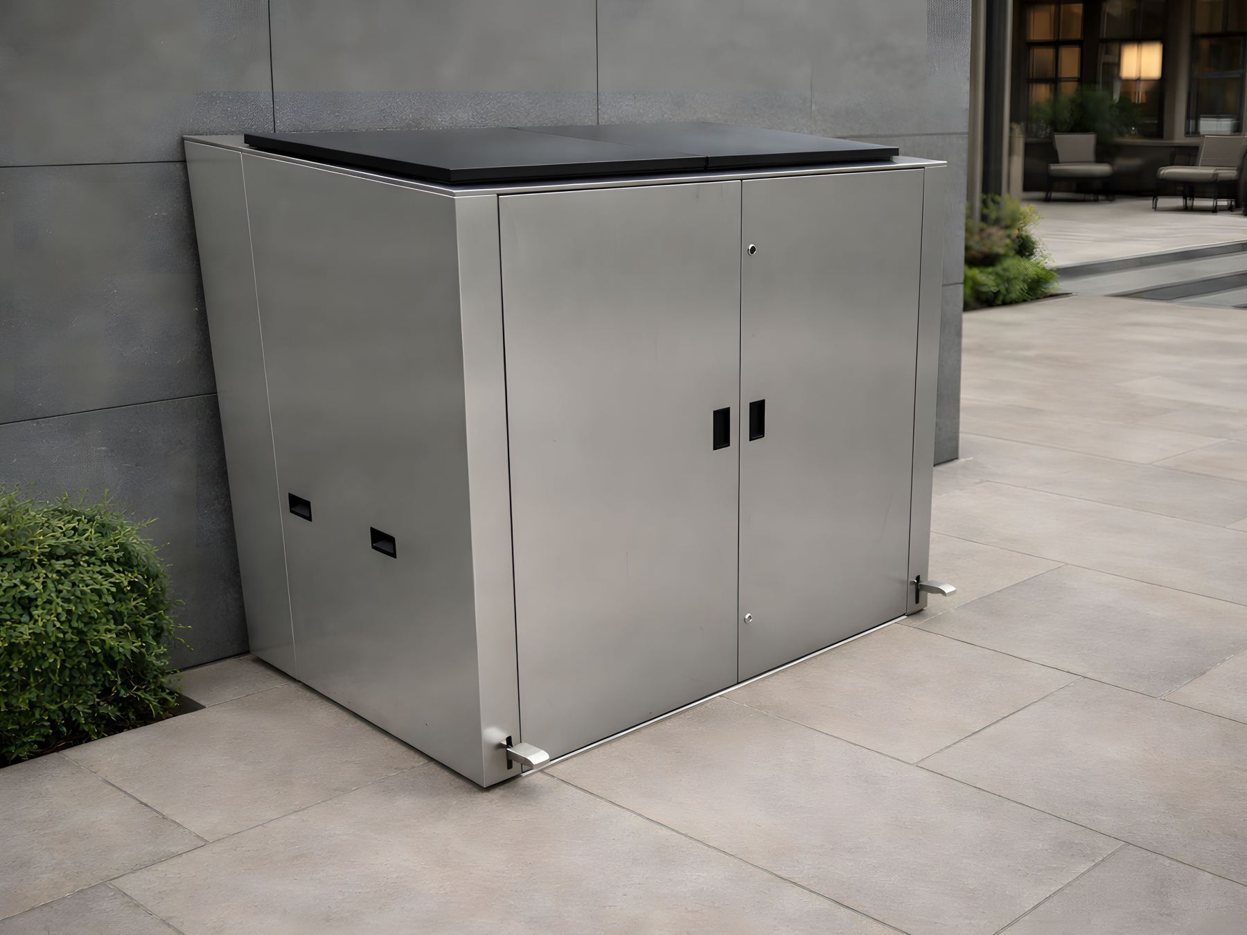 Stainless Steel Outdoor Wheelie Bin Storage Unit with Pedal Lid | 1100L