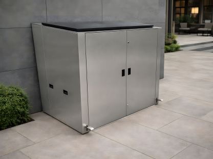 Stainless Steel Outdoor Wheelie Bin Storage Unit with Pedal Lid | 1100L