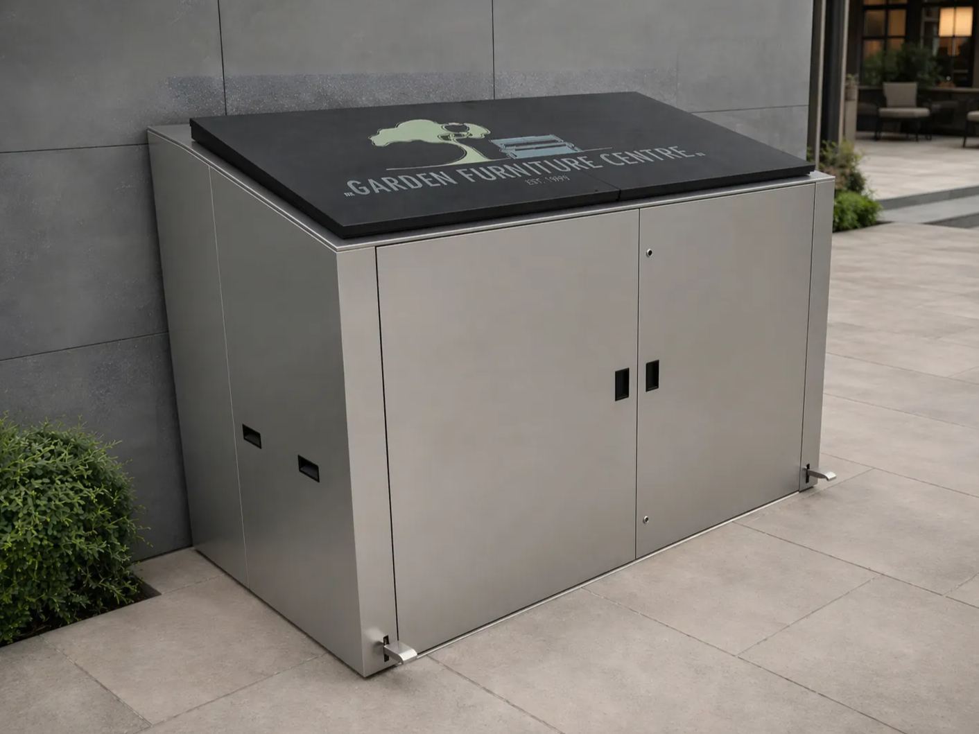 Stainless Steel Outdoor Wheelie Bin Storage Unit with Pedal Lid | 1100L