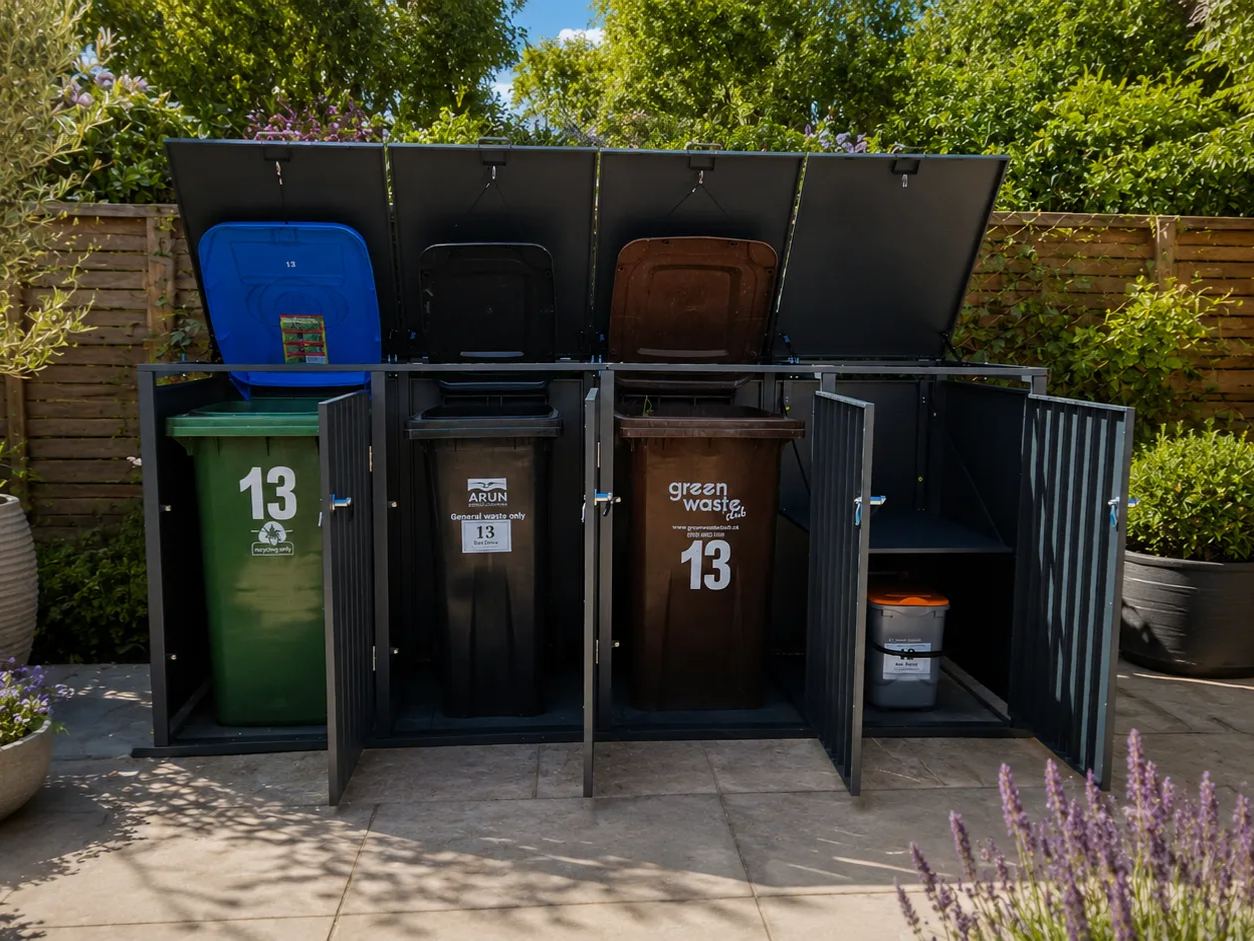 Anthracite Galvanized Steel Wheelie Bin Cover | Quad Set