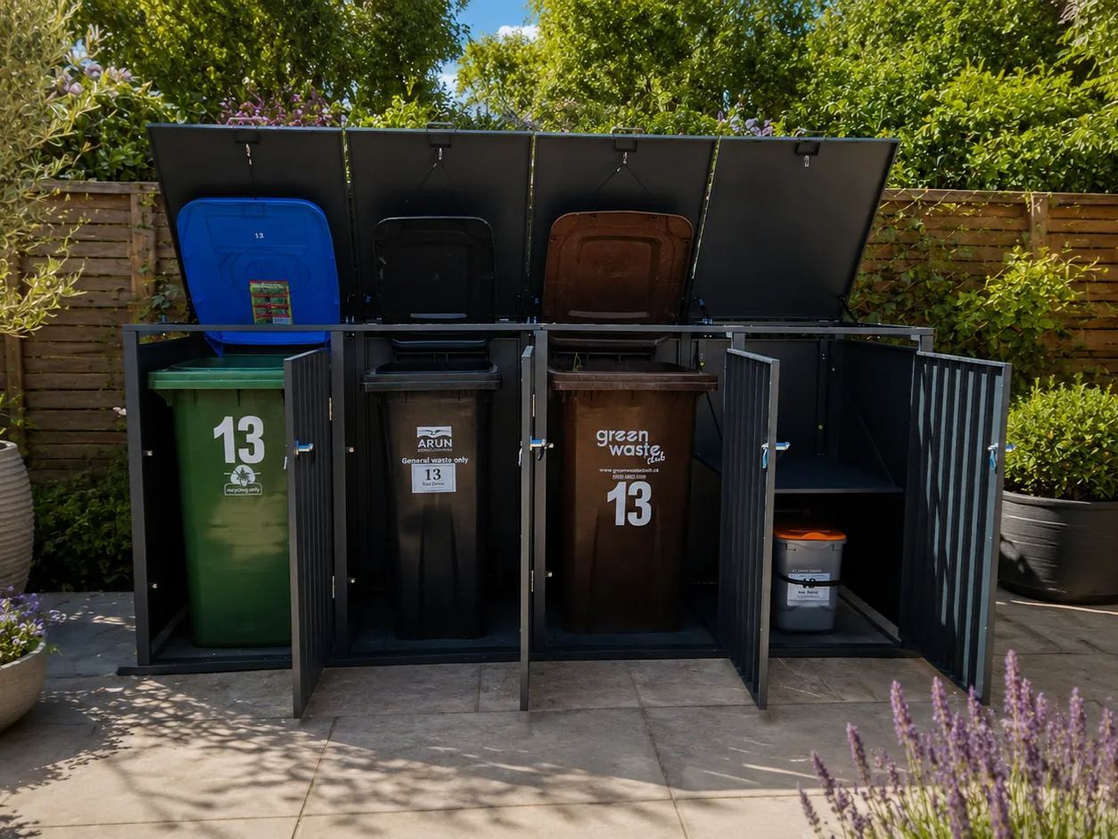 Anthracite Galvanized Steel Wheelie Bin Cover | Quad Set