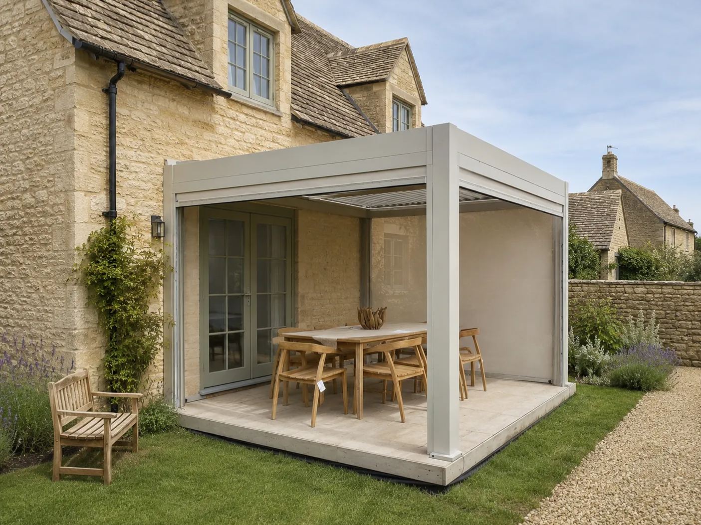 Eclipse 3 X 4m LED Motorised Pergola | Cotswold Stone | Free Standing