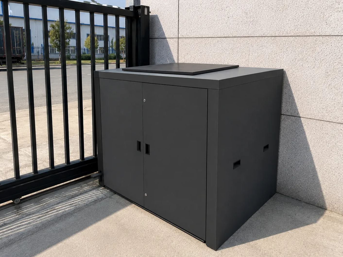 Stainless Steel Outdoor Wheelie Bin Storage Unit with Pedal Lid | 1100L 