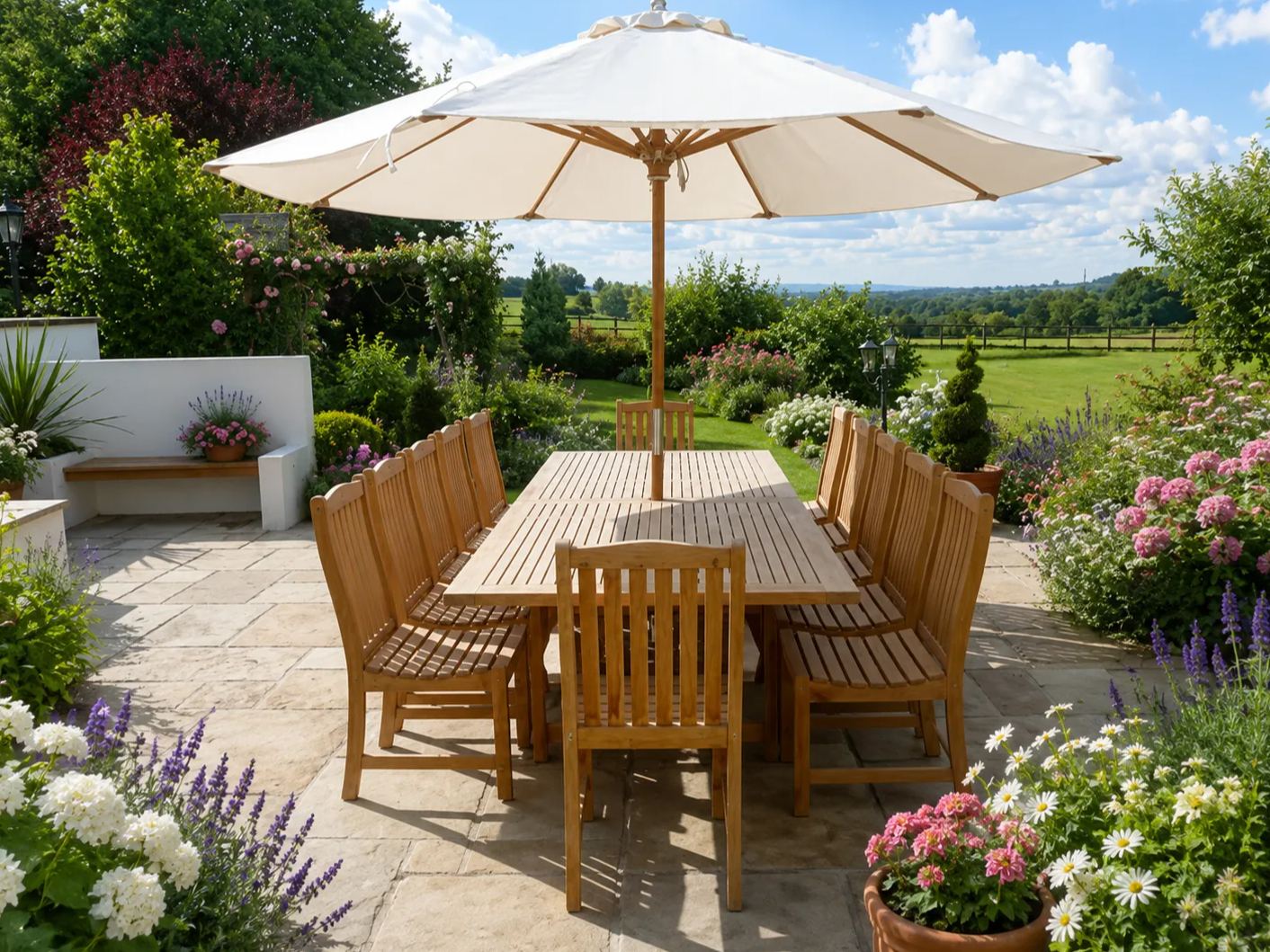 Diamond Teak Parasol 3.5m Diameter