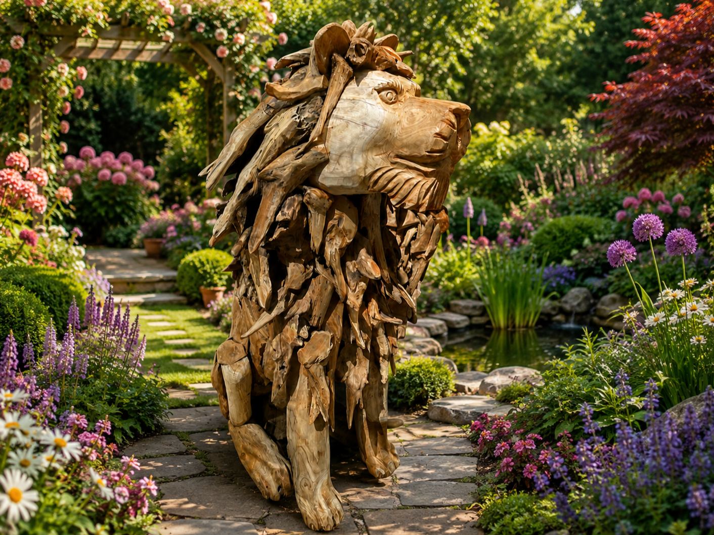 Large Teak Lion