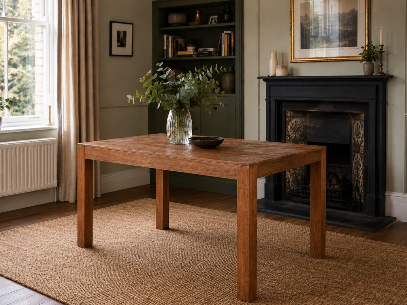 Savana mahogany dining table styled in an elegant traditional British dining room