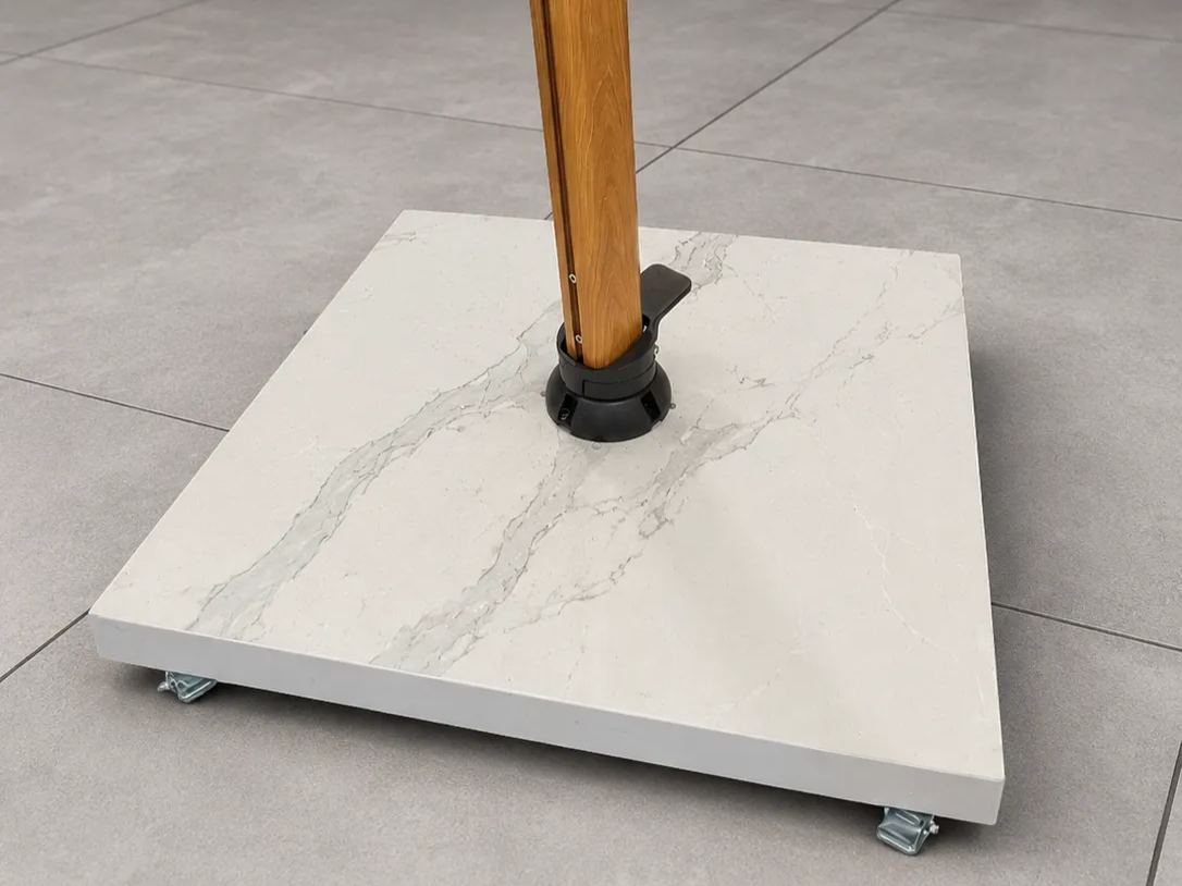 90kg White Sintered Stone Base with Wheels | Cantilever Parasols