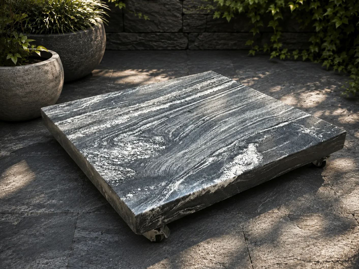 Galaxy Black Swirl Granite Base with Wheels | Cantilever Parasols
