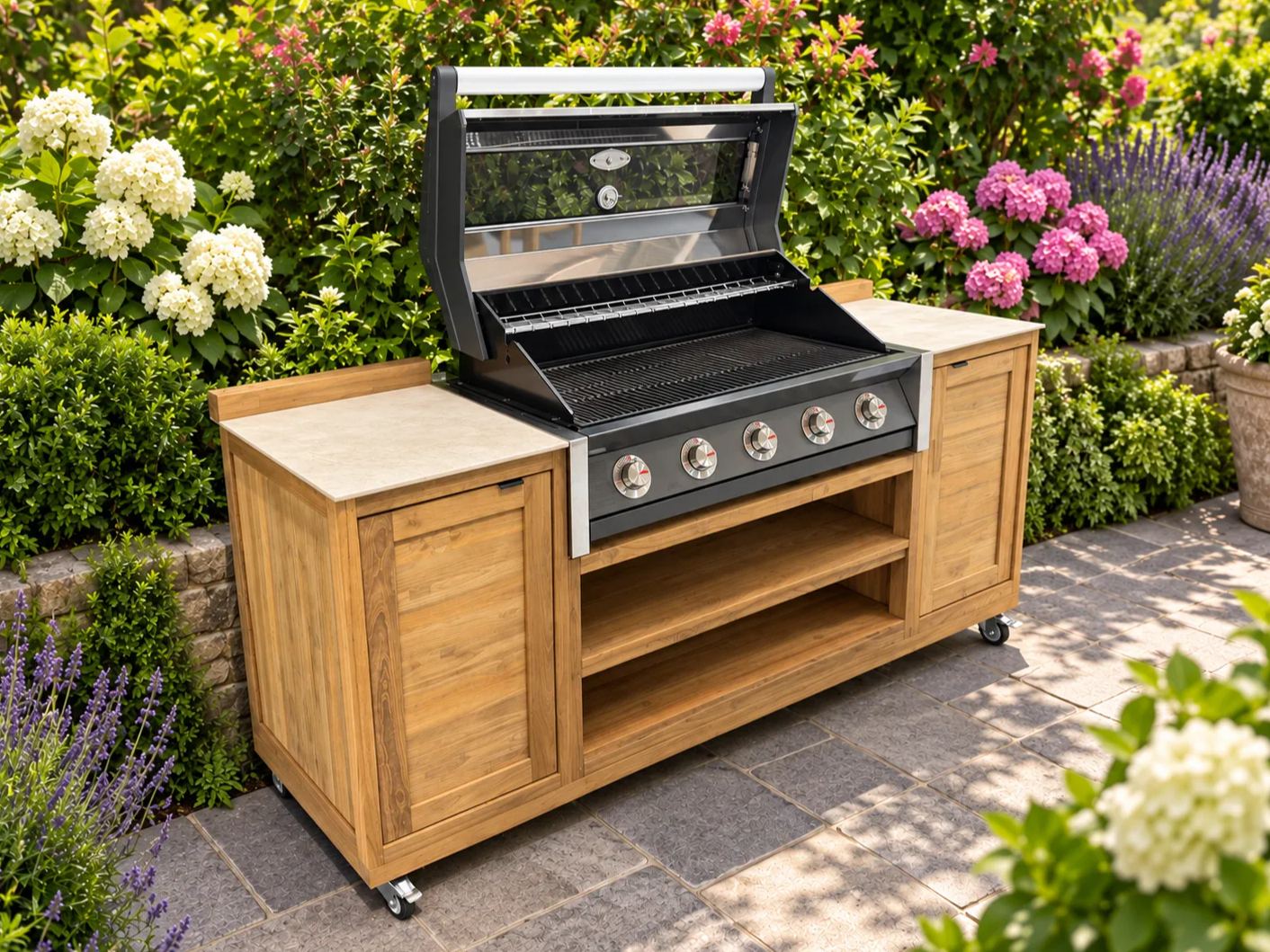 Bella BBQ Cabinet Unit Trolley On Wheels | Bari