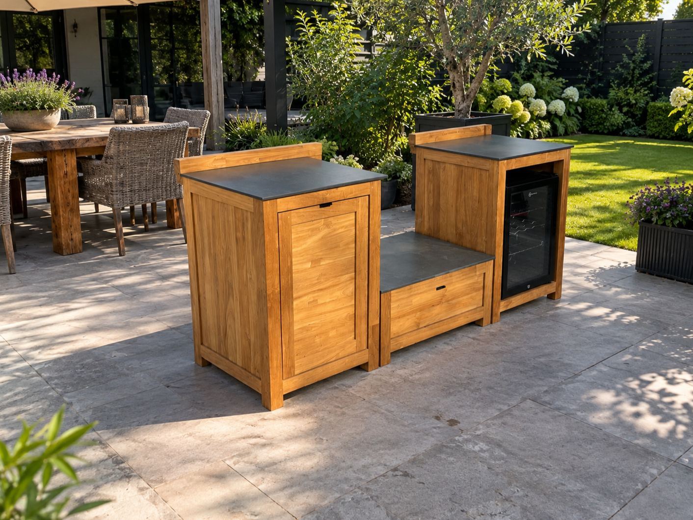 Bari Teak Outdoor Low Table Kitchen Set