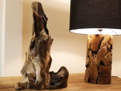 Teak Root Stand With Blown Glass Holder