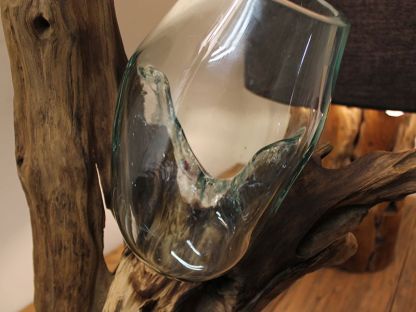 Teak Root Stand With Blown Glass Holder