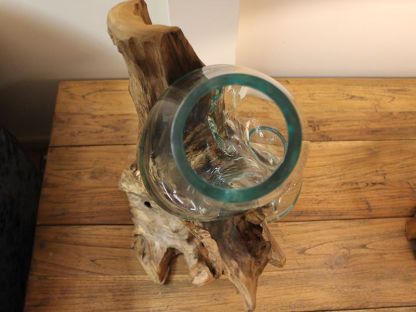 Teak Root Stand With Blown Glass Holder