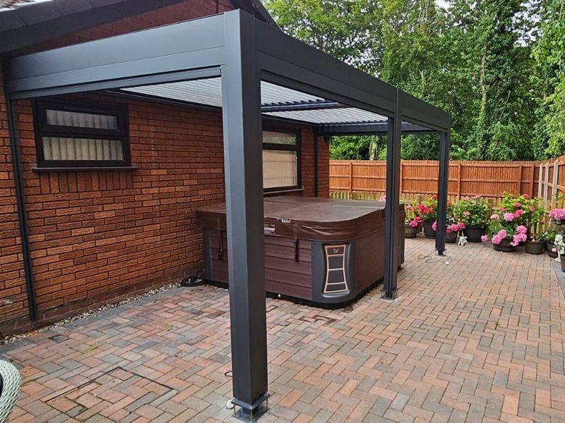 Eclipse 5 X 3m LED Motorised Pergola | Wall Mounted -Garden Furniture Centre-Free Install,HighRange,Free Standing,Gazebos,Metal Gazebos,Wall Mounted Gazebos,Eclipse Louvered Roof Gazebo Range,Eclipse Range Ranges,Eclipse Range-{collection_title}