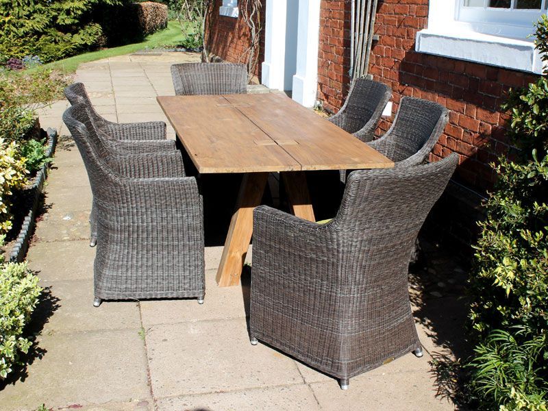 Knights 2m Table 6 Chair Dining Set-Garden Furniture Centre-HighRange,Rattan,Tables,Dining Set,Information,Home Page Teak Furniture,Teak,Outdoor Sale,Outdoor Dining-{collection_title}