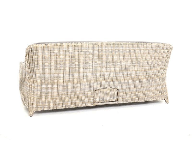 Rear view of Meteor 3 seater outdoor sofa showing hand-woven Abaco XF premium marine grade rattan finish