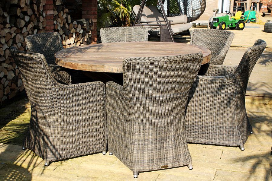 Mexico 6 Chair Dining Set-Garden Furniture Centre-HighRange,Rattan,Tables,Dining Set,Teak,Sale,Outdoor Sale,Outdoor Dining,Spring & Summer Sale,Autumn & Winter Sale-{collection_title}