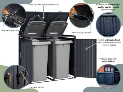 Anthracite Galvanized Steel Wheelie Bin Cover | Double