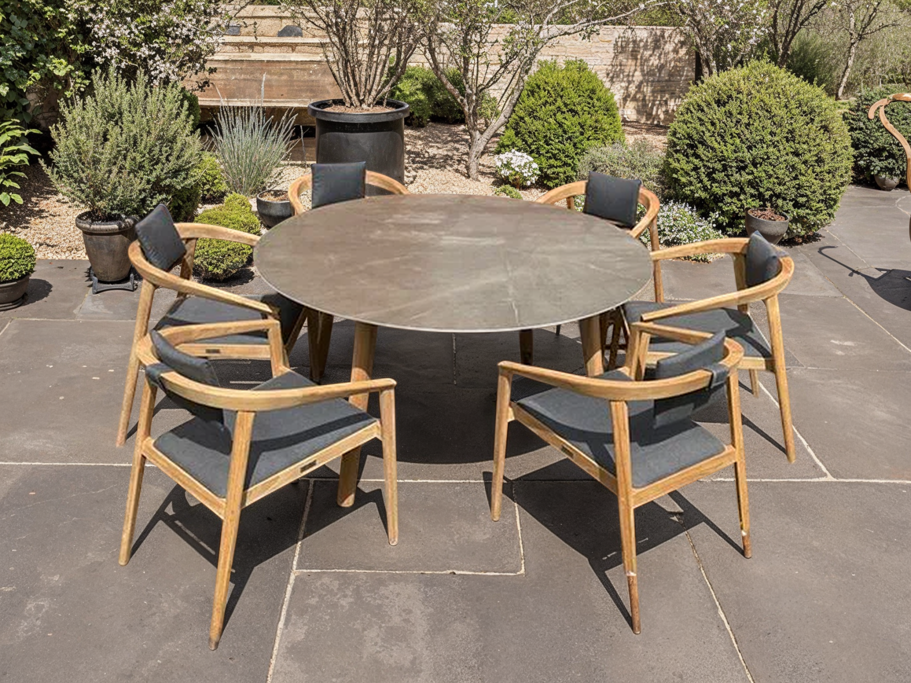Mustique 6 Chair Round Set | FSC® Certified-Garden Furniture Centre-HighRange,Teak,Tables,Dining Set,Outdoor Furniture,Teak Garden Furniture,FSC®,Outdoor Dining-{collection_title}