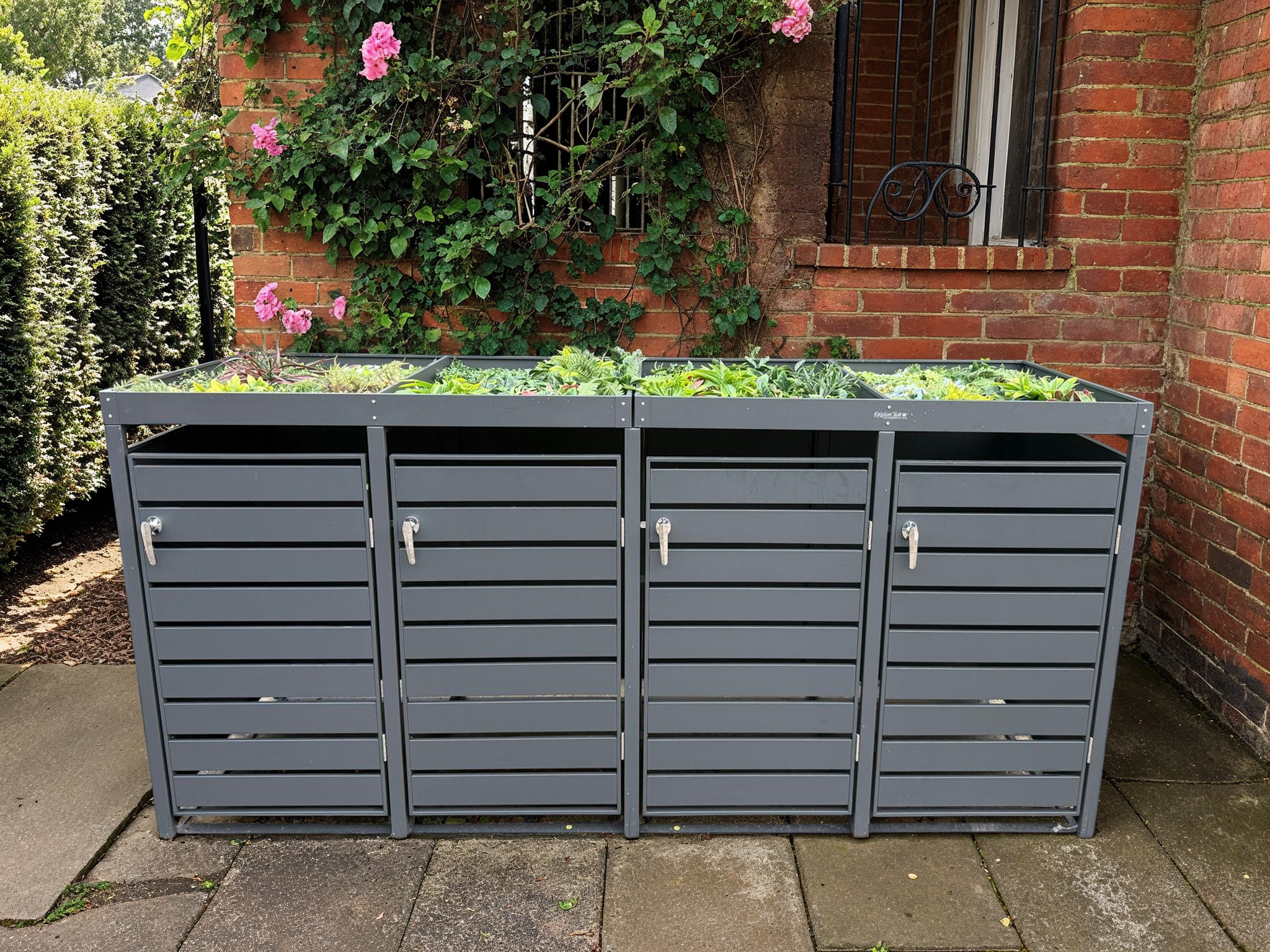 Anthracite Galvanized Steel Wheelie Bin Cover with Planter | Quad Set