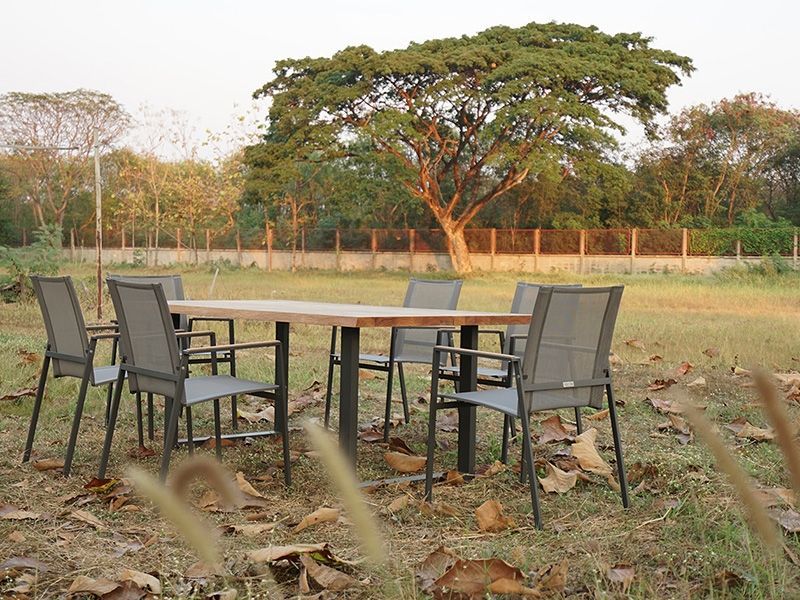 Edge Marbella 6 Chair Dining Set | FSC® Certified -Garden Furniture Centre-HighRange,Metal,Tables,Dining Set,Outdoor Furniture,Teak Garden Furniture,Metal Furniture,FSC®,Outdoor Dining-{collection_title}