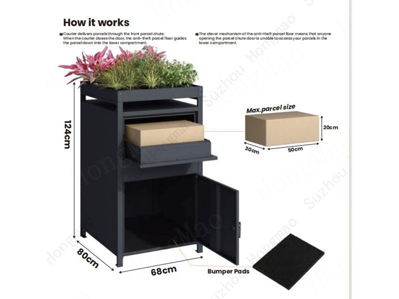 Anthracite Galvanized Steel Parcel Box With Planter-Garden Furniture Centre-Parcel Box,MidInstock,instock,MidRange,Planter,Wheelie Bin Covers,Accessories,Outdoor Storage,Storage Accessories-{collection_title}