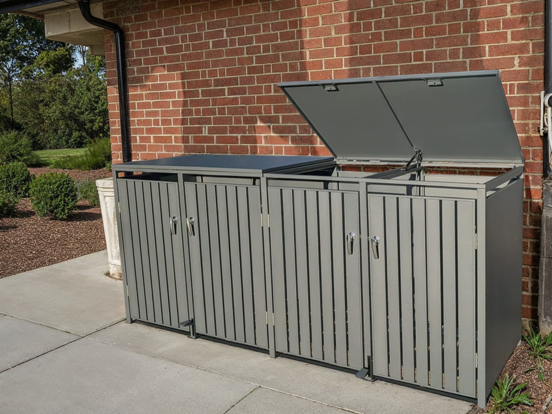 Anthracite Galvanized Steel Wheelie Bin Cover Pedal Opening | Quad