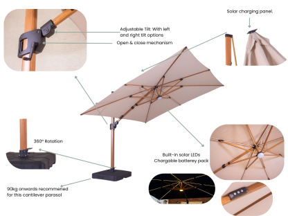 Pisa 3.5M Dia Cantilever Parasol with LED Lights
