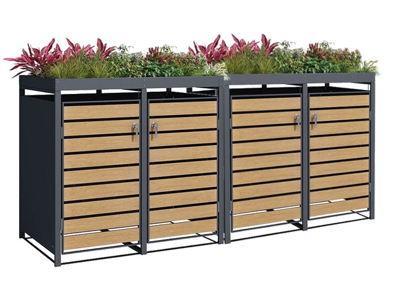 Galvanized Steel Wheelie Bin Cover With Planter | Quad Set