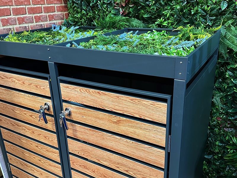 Galvanized Steel Wheelie Bin Cover With Planter | Quad Set