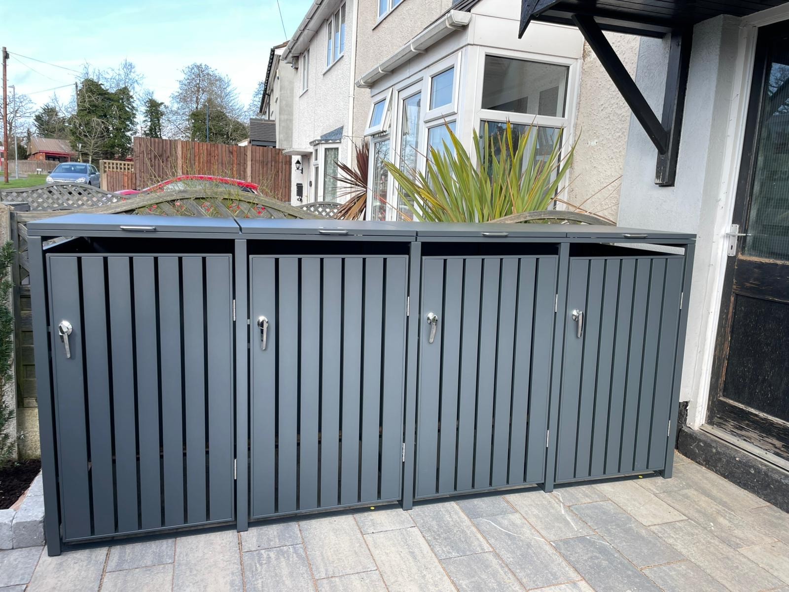 Anthracite Galvanized Steel Wheelie Bin Cover | Quad Set