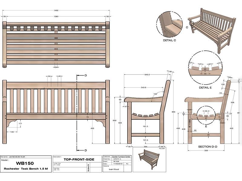 Rochester 1.5M Bench | FSC® Certified 