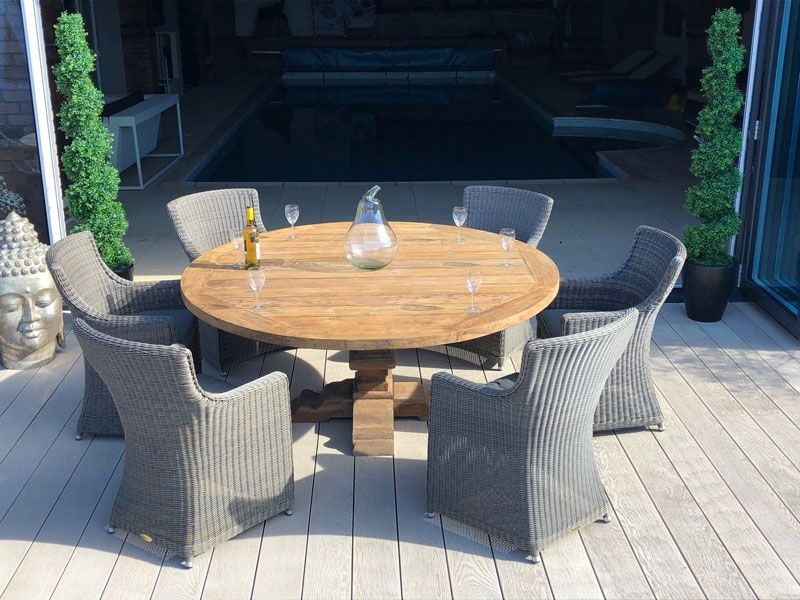 Seville 6 Chair Round Teak Dining Set