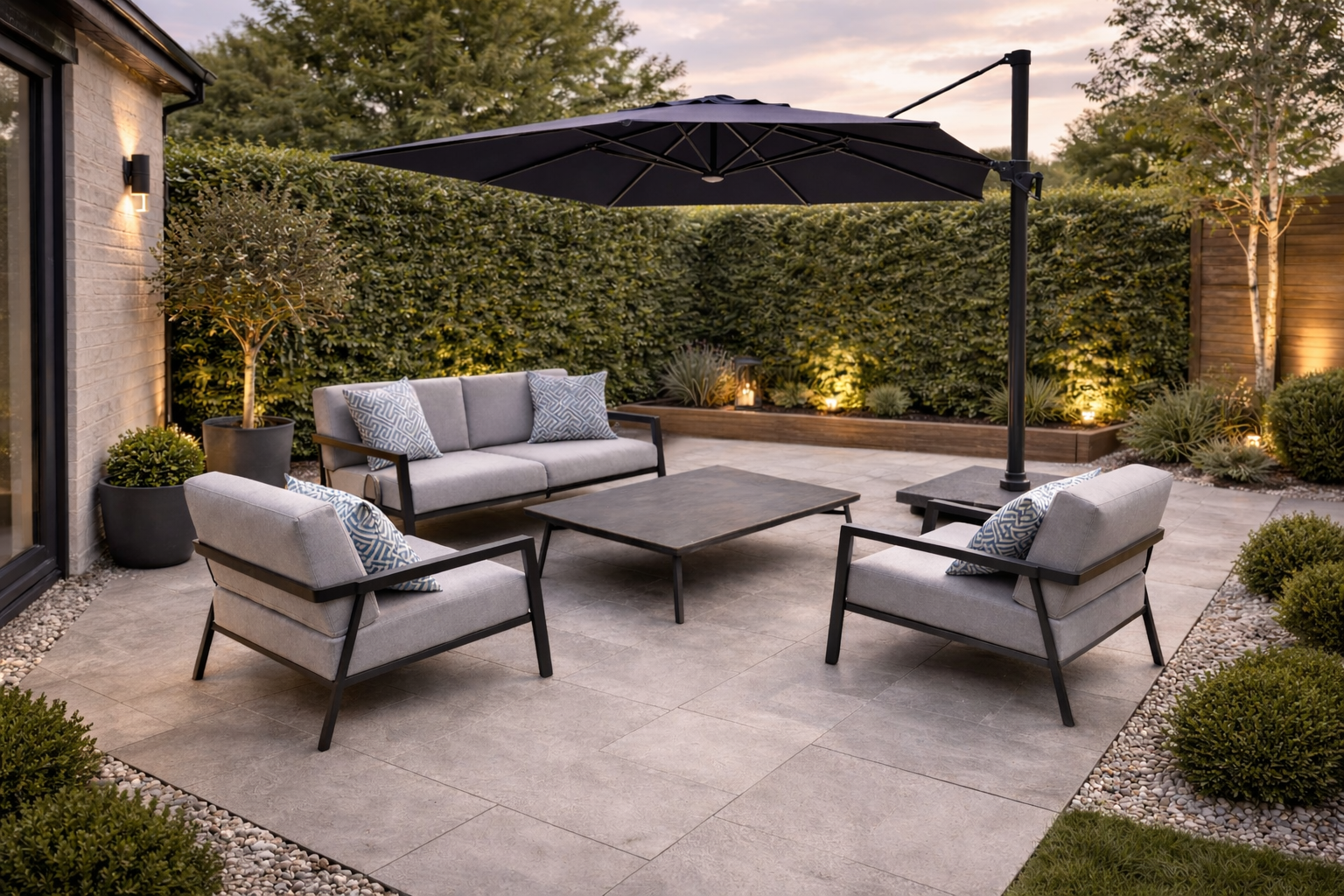 Sicily 3M Square Cantilever Parasol With LED Lights