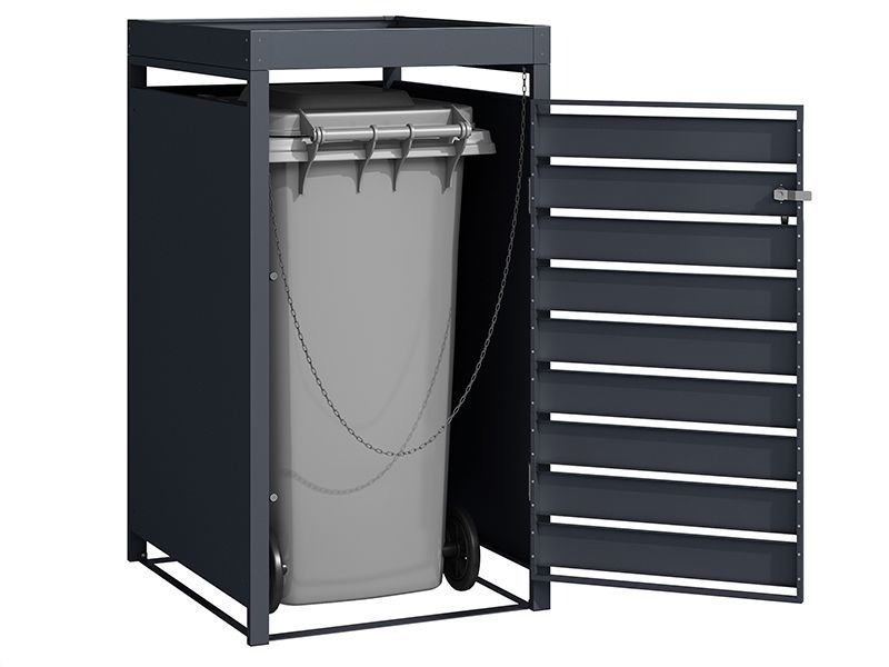 Anthracite Galvanized Steel Wheelie Bin Cover with Planter | Single
