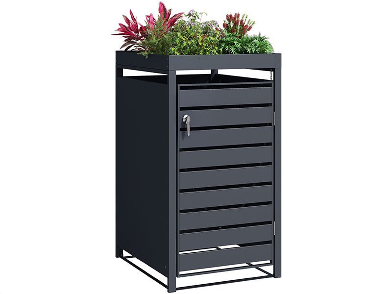 Anthracite Galvanized Steel Wheelie Bin Cover with Planter | Single