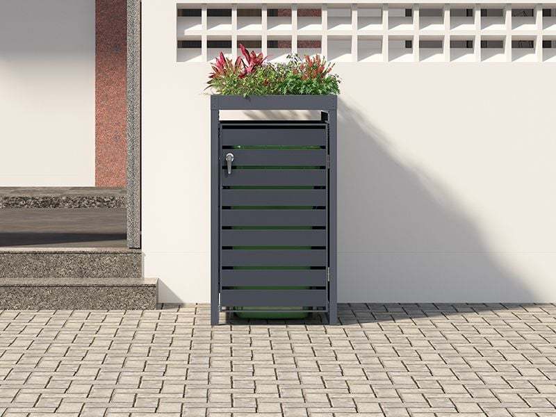 Anthracite Galvanized Steel Wheelie Bin Cover with Planter | Single