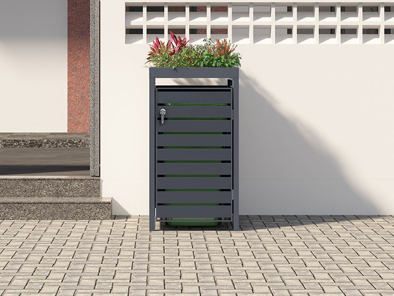 Anthracite Single Wheelie Bin Cover and Parcel Box | Planter