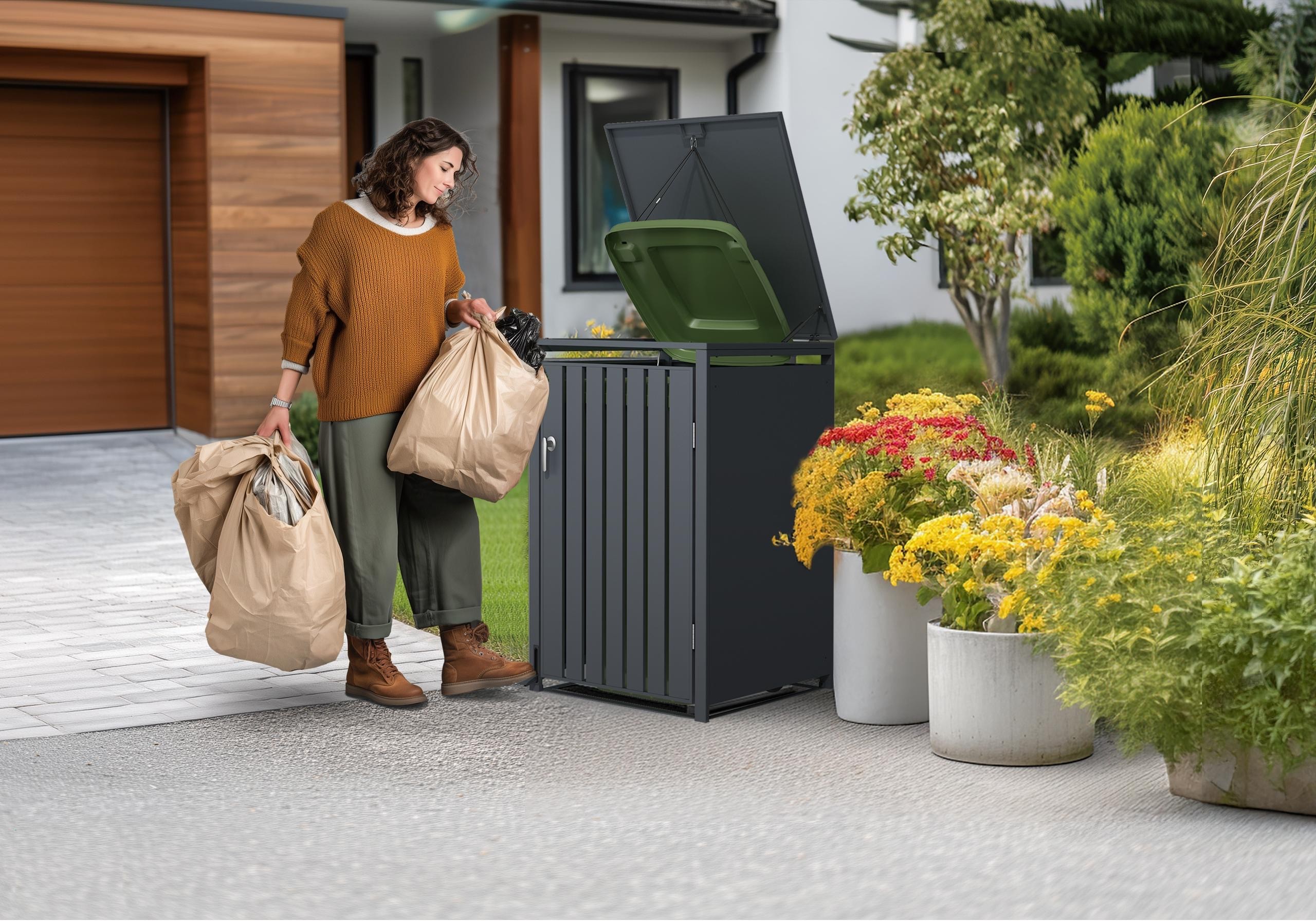 Anthracite Galvanized Steel Wheelie Bin Storage Pedal Opening | Single