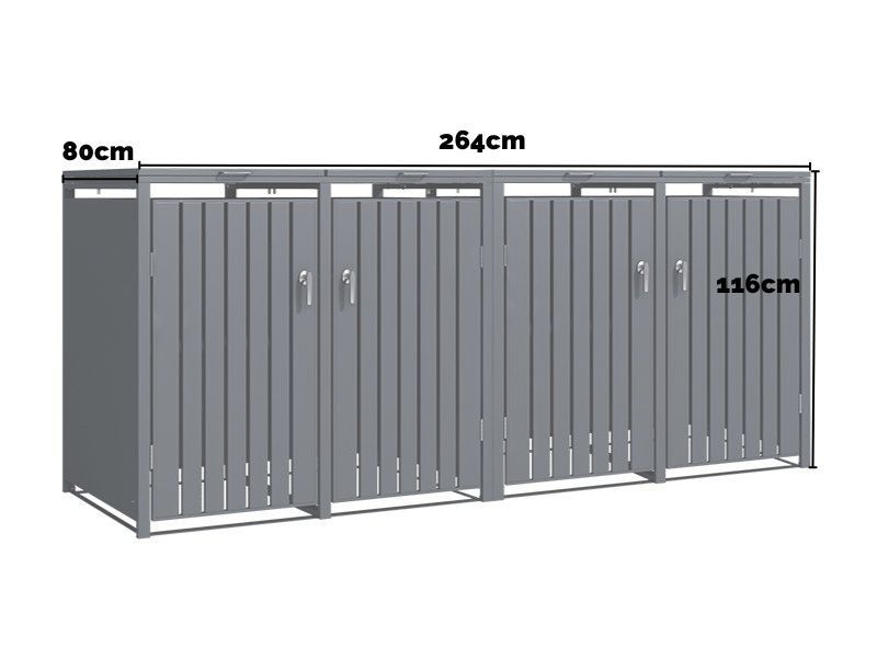 Anthracite Galvanized Steel Wheelie Bin Cover | Quad Set