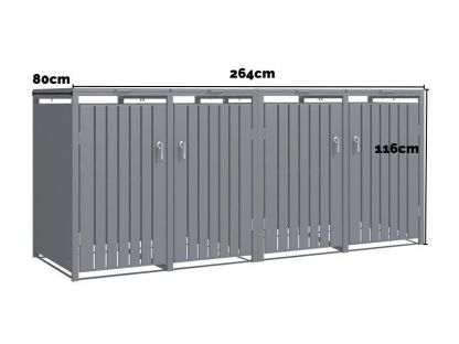 Anthracite Galvanized Steel Wheelie Bin Cover | Quad Set