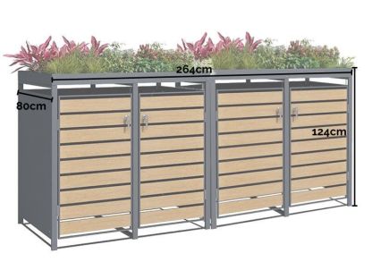 Galvanized Steel Wheelie Bin Cover With Planter | Quad Set