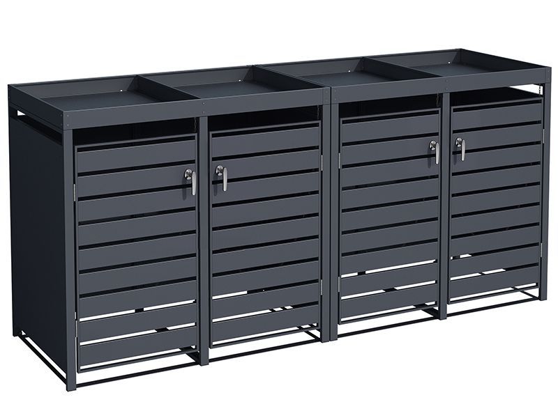 Anthracite Galvanized Steel Wheelie Bin Cover with Planter | Quad Set