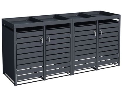 Anthracite Galvanized Steel Wheelie Bin Cover with Planter | Quad Set
