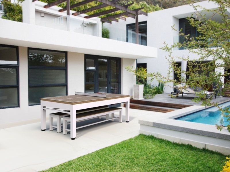 Outdoor Games Diner Table - Tan & White