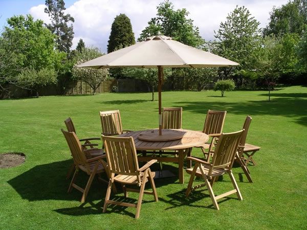Chunky 1.8m Table & 8 Teak Recliners