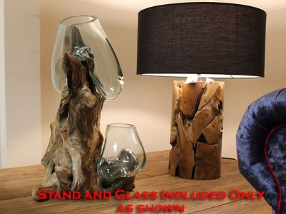 Teak Root Stand With Blown Glass Holder